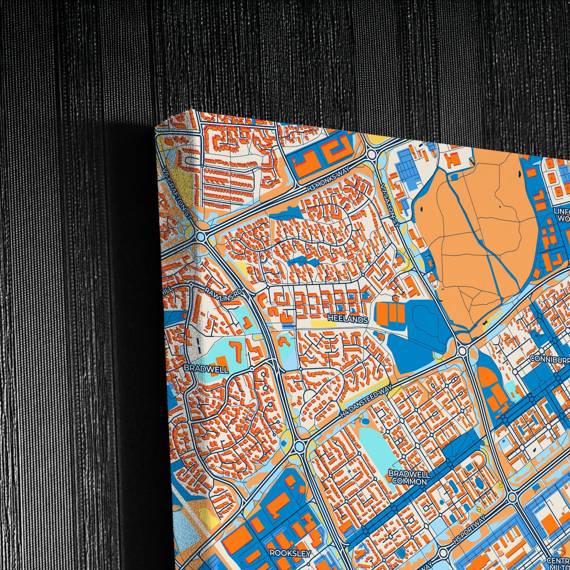 Milton Keynes England Colorful City Map Canvas Print Detail