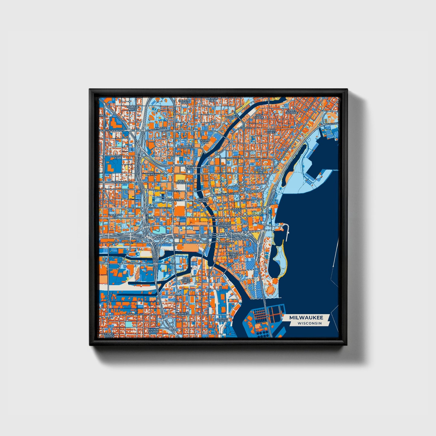 Milwaukee Wisconsin Colorful City Map Canvas Print • Black Framed