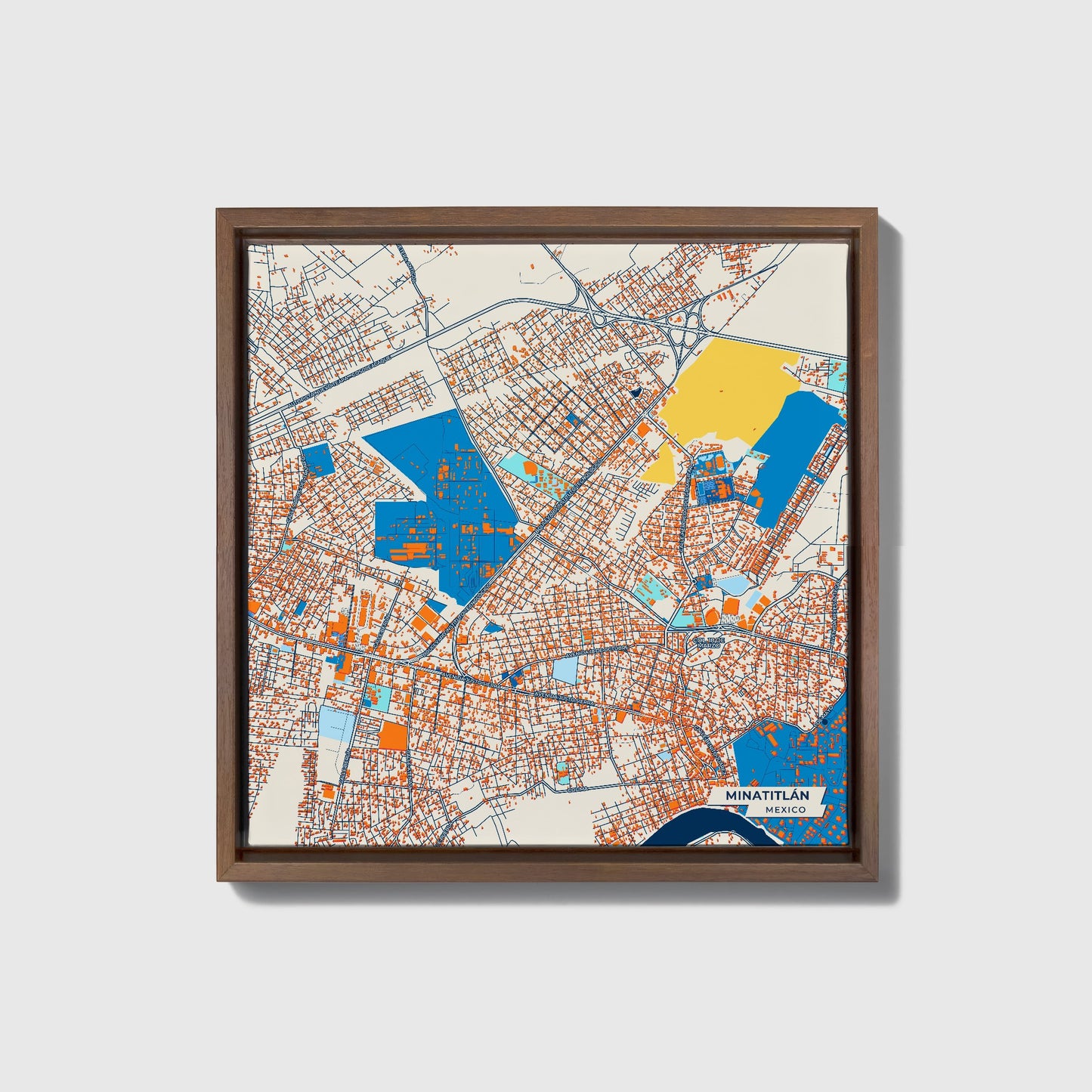 Minatitlán Mexico Colorful City Map Canvas Print • Dark Wooden Framed