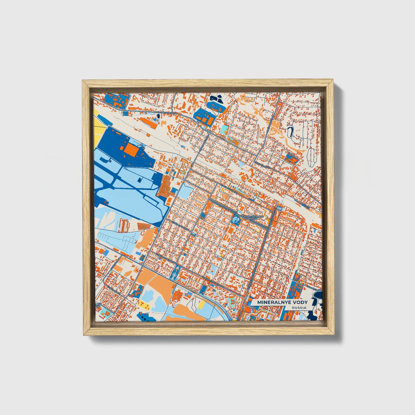 Минеральные Воды Russia Colorful City Map Canvas Print • Natural Wooden Framed