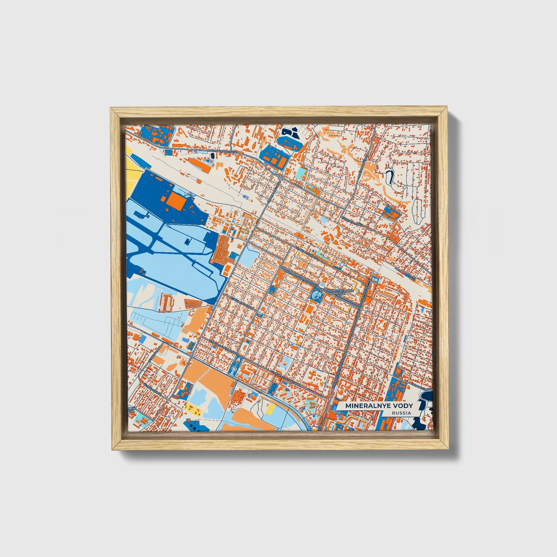 Минеральные Воды Russia Colorful City Map Canvas Print • Natural Wooden Framed