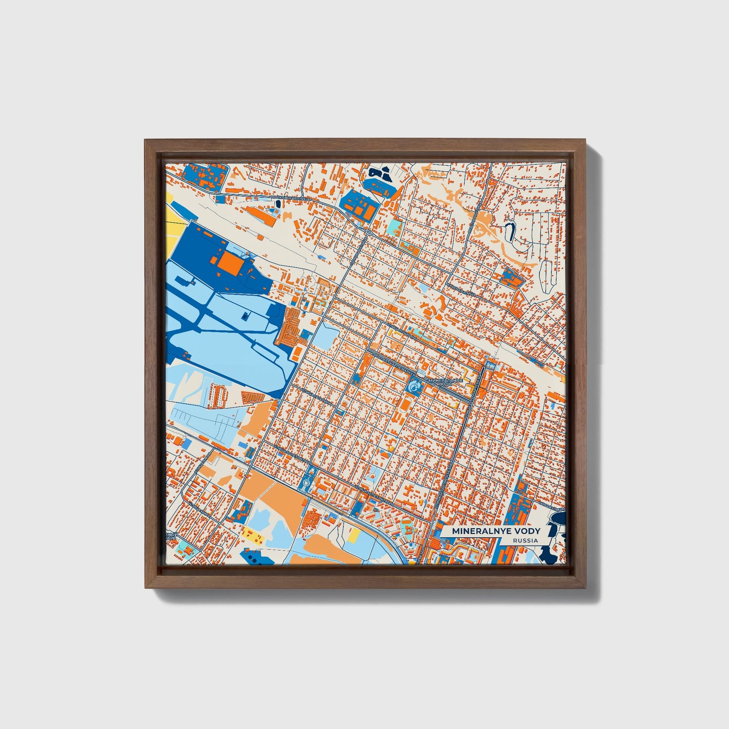 Минеральные Воды Russia Colorful City Map Canvas Print • Dark Wooden Framed