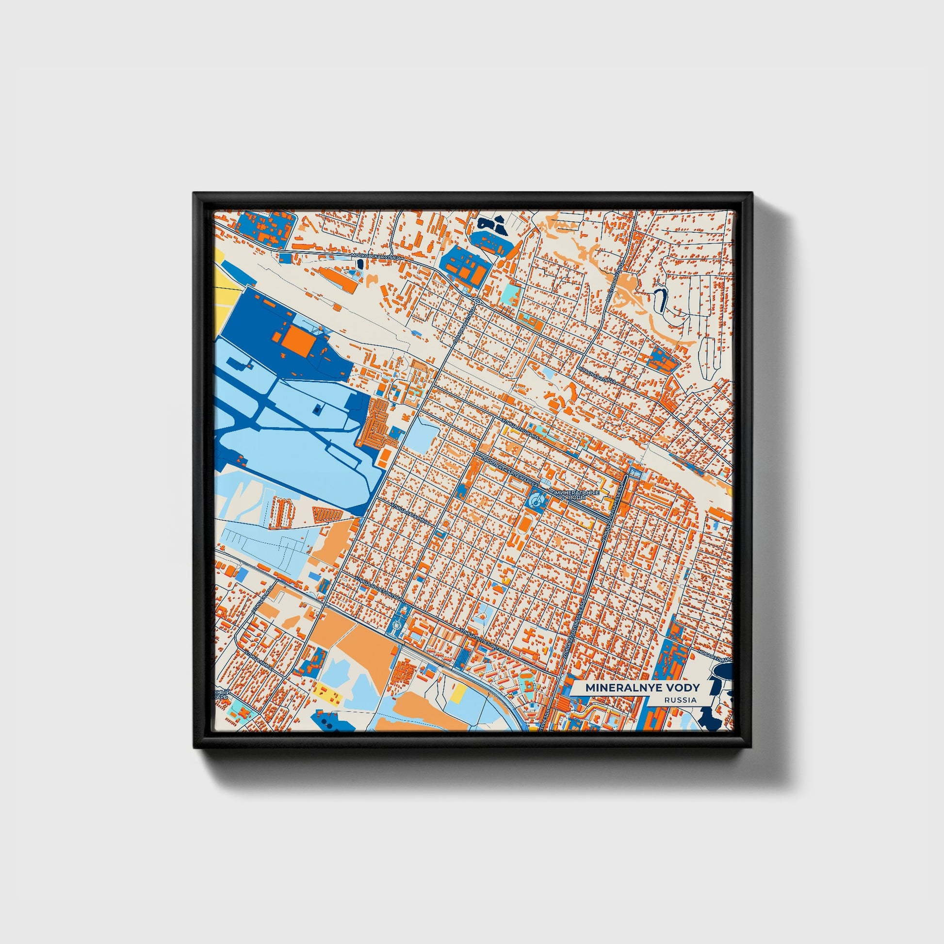 Минеральные Воды Russia Colorful City Map Canvas Print • Black Framed