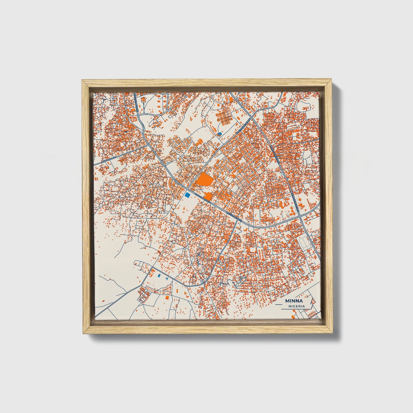 Minna Nigeria Colorful City Map Canvas Print • Natural Wooden Framed
