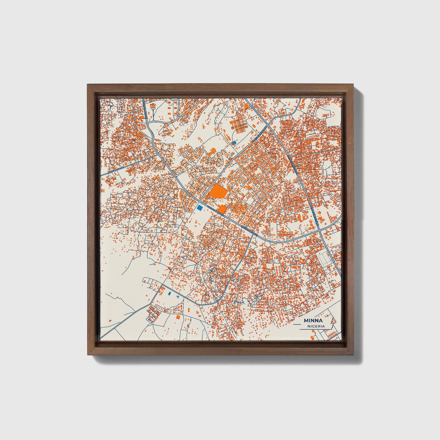 Minna Nigeria Colorful City Map Canvas Print • Dark Wooden Framed