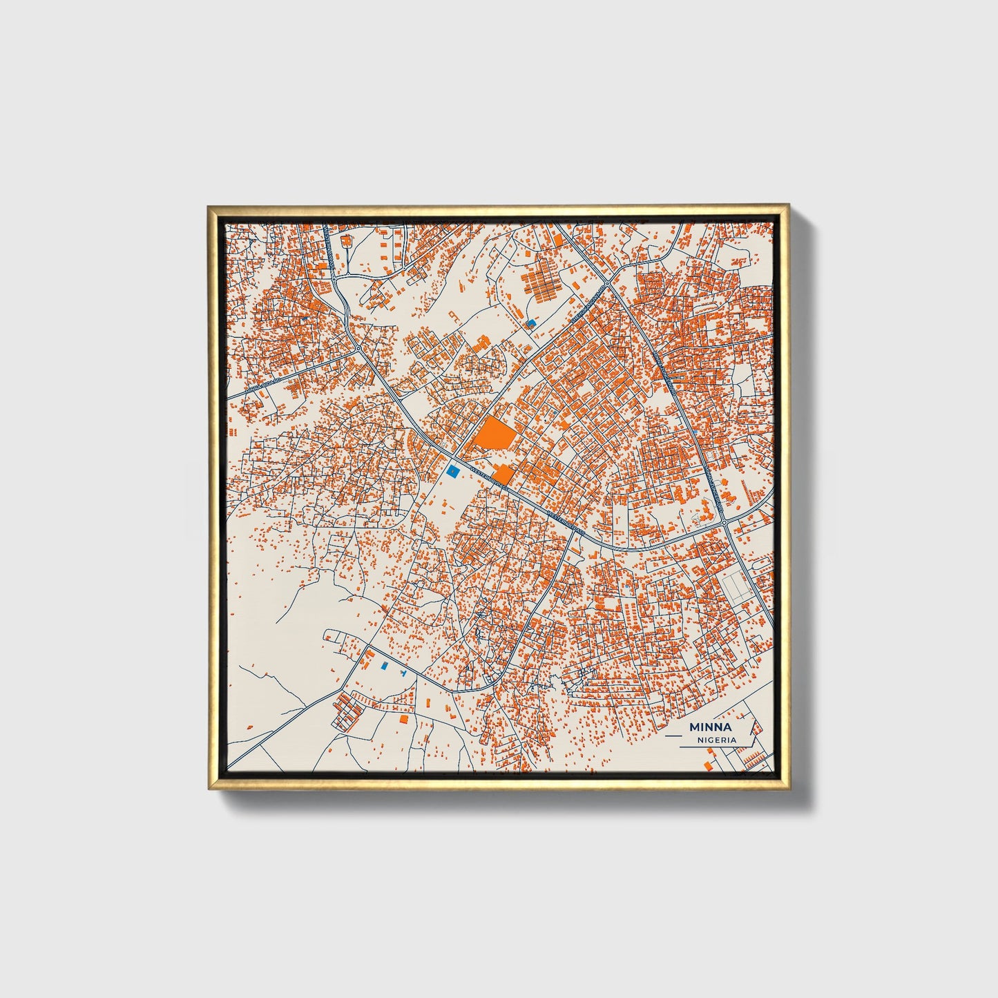 Minna Nigeria Colorful City Map Canvas Print • Gold Framed