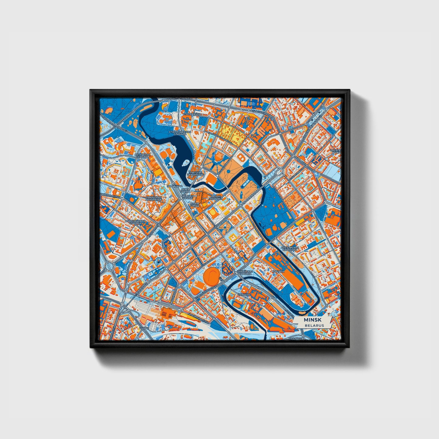 Мінск Belarus Colorful City Map Canvas Print • Black Framed