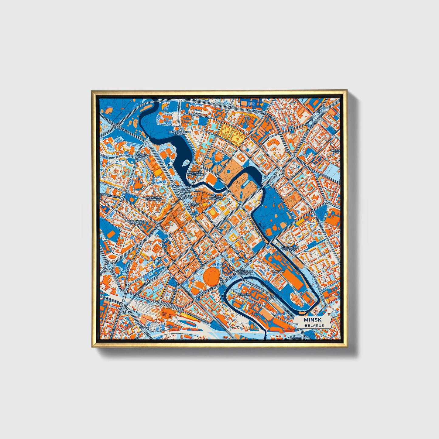 Мінск Belarus Colorful City Map Canvas Print • Gold Framed