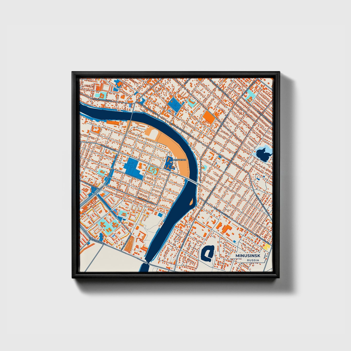 Минусинск Russia Colorful City Map Canvas Print • Black Framed
