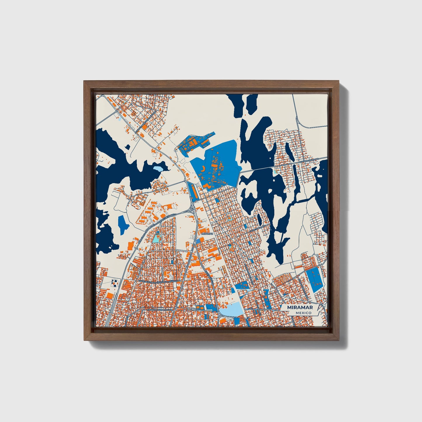 Miramar Mexico Colorful City Map Canvas Print • Dark Wooden Framed