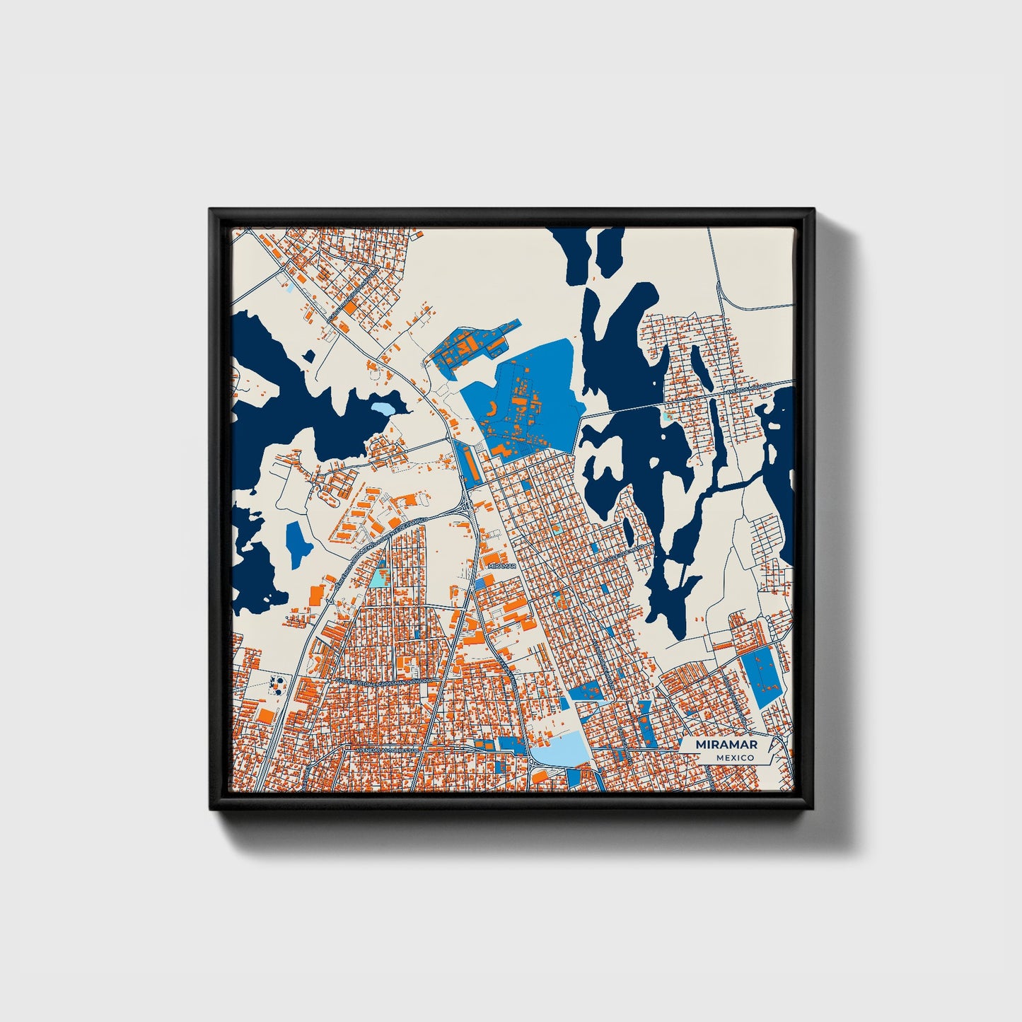 Miramar Mexico Colorful City Map Canvas Print • Black Framed