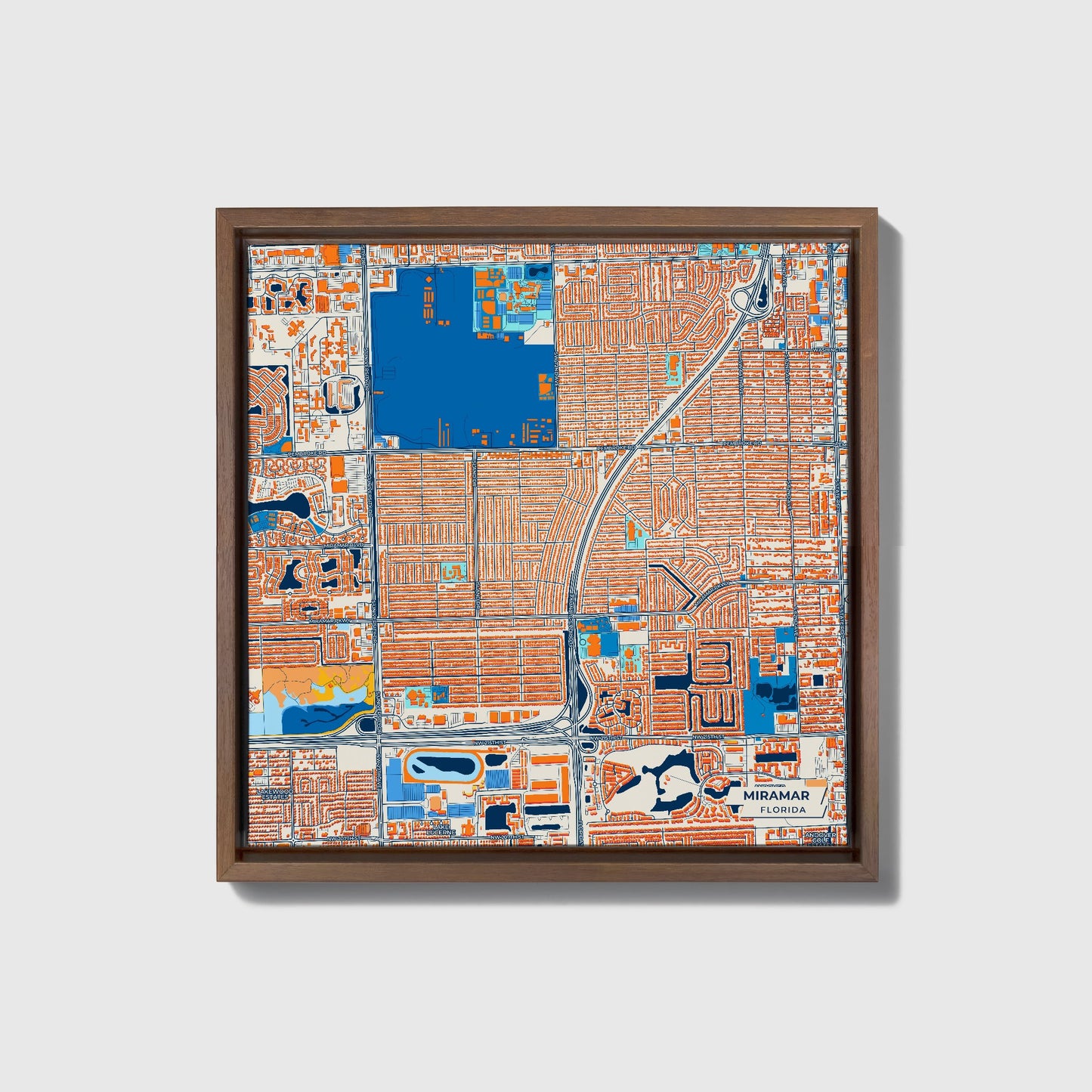 Miramar Florida Colorful City Map Canvas Print • Dark Wooden Framed
