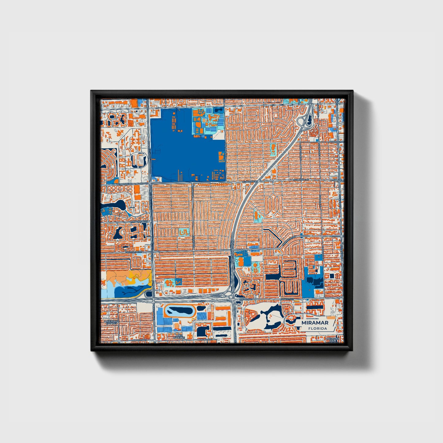 Miramar Florida Colorful City Map Canvas Print • Black Framed