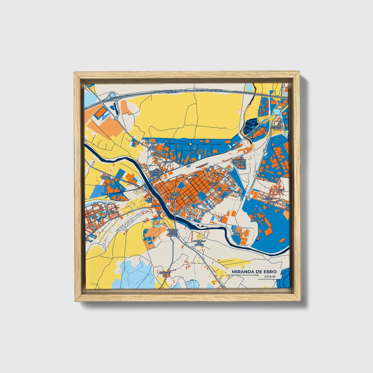 Miranda De Ebro Spain Colorful City Map Canvas Print • Natural Wooden Framed