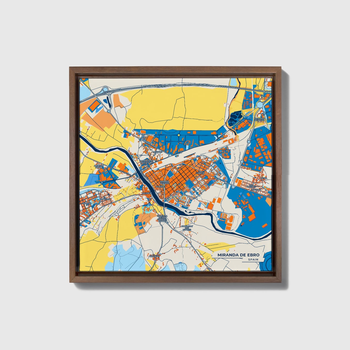 Miranda De Ebro Spain Colorful City Map Canvas Print • Dark Wooden Framed