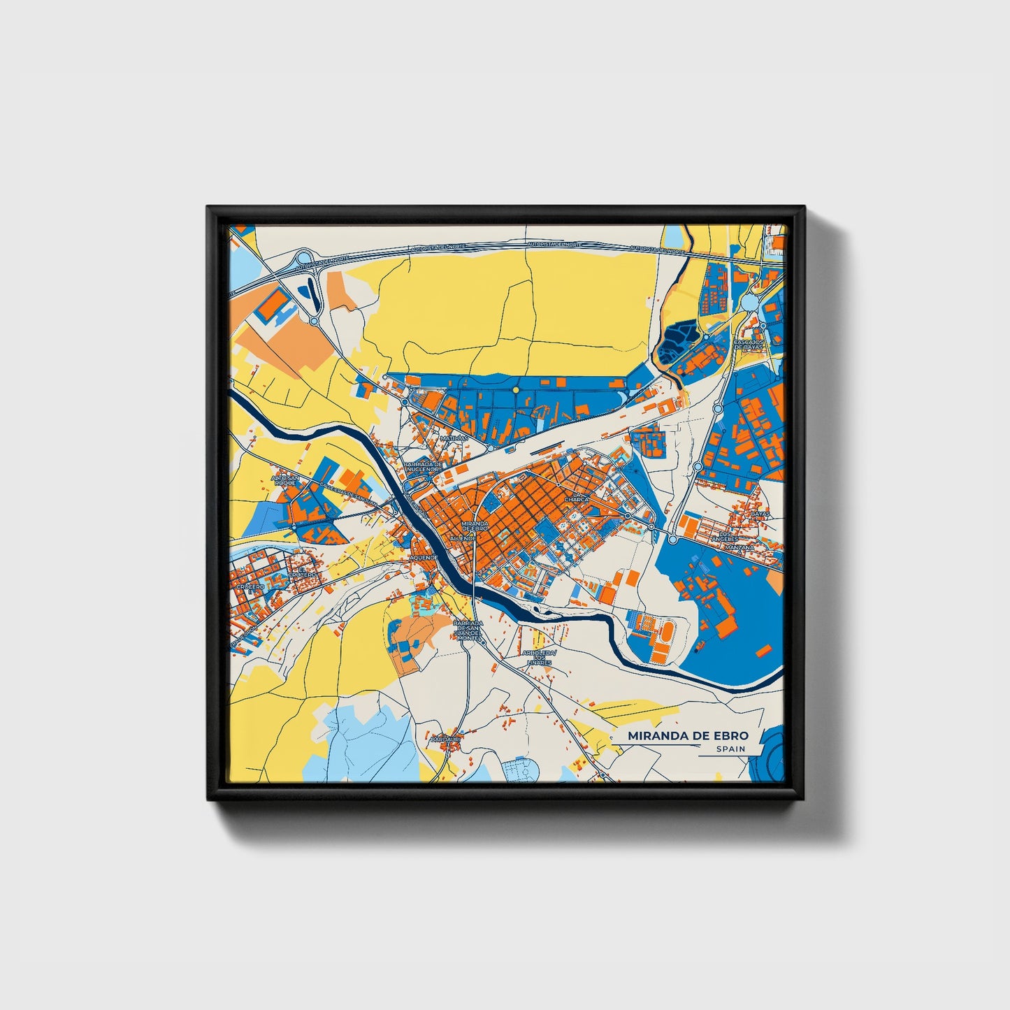 Miranda De Ebro Spain Colorful City Map Canvas Print • Black Framed