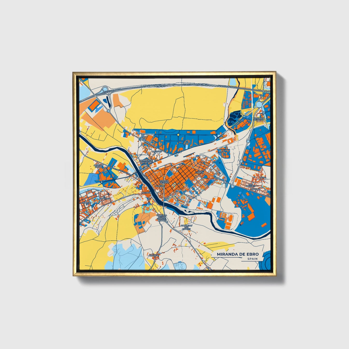 Miranda De Ebro Spain Colorful City Map Canvas Print • Gold Framed