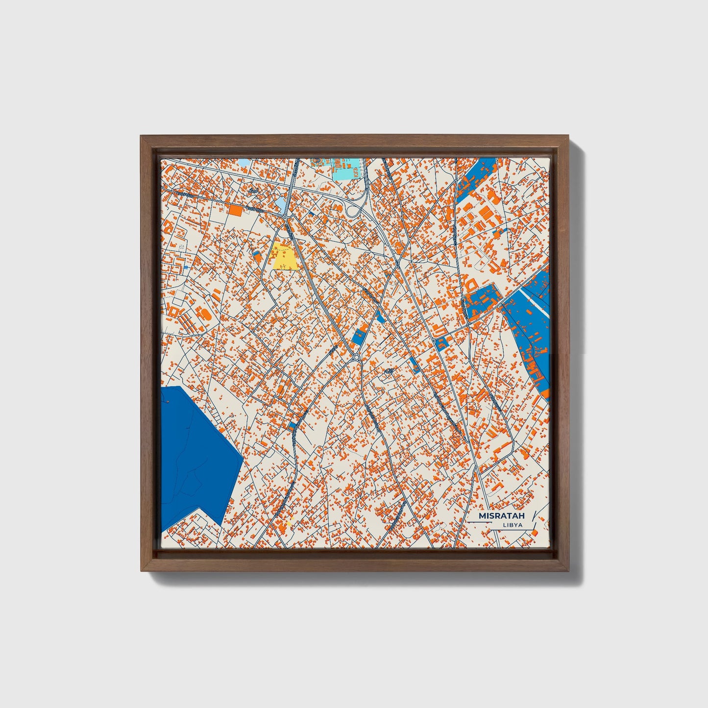 Misratah Libya Colorful City Map Canvas Print • Dark Wooden Framed