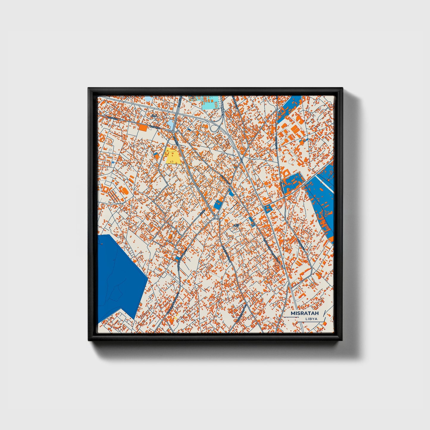 Misratah Libya Colorful City Map Canvas Print • Black Framed