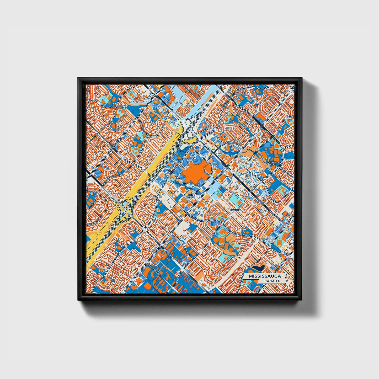 Mississauga Canada Colorful City Map Canvas Print • Black Framed