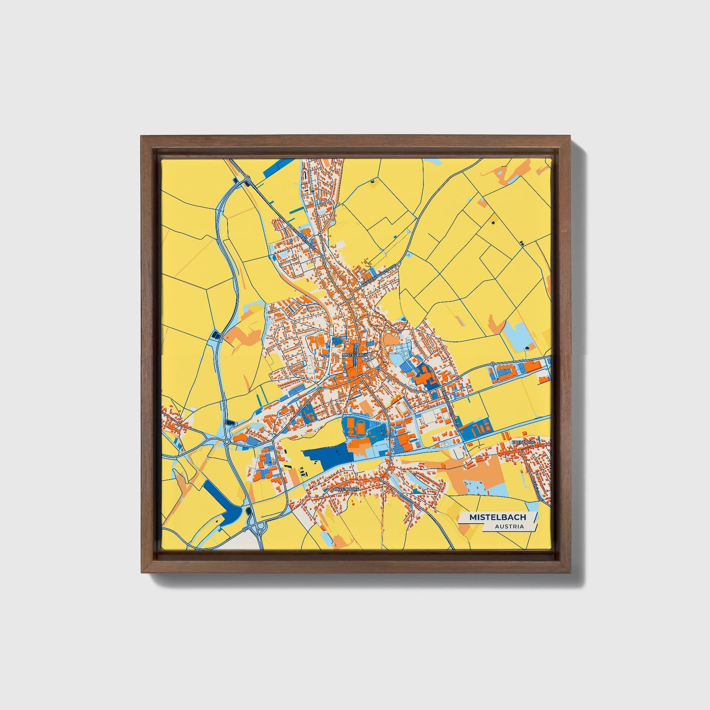 Mistelbach Austria Colorful City Map Canvas Print • Dark Wooden Framed
