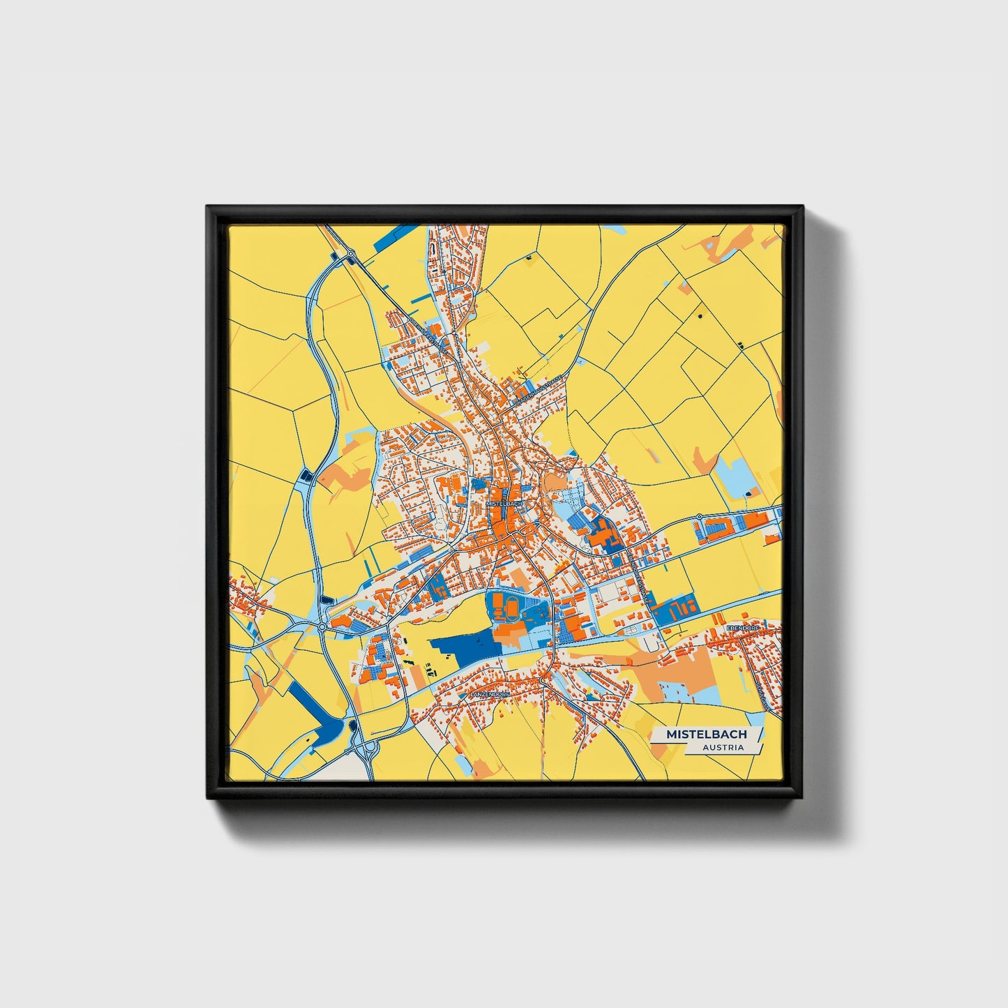 Mistelbach Austria Colorful City Map Canvas Print • Black Framed