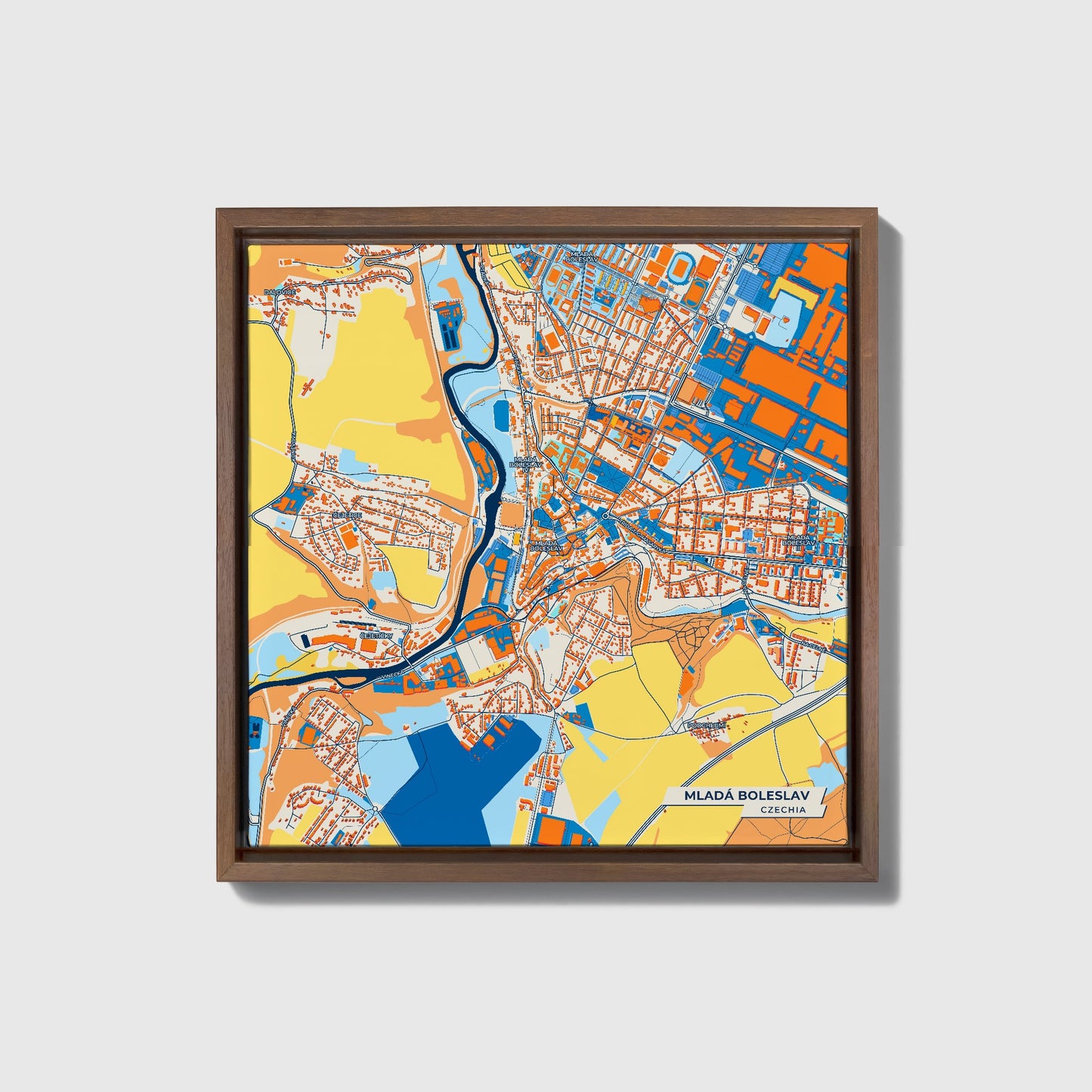 Mladáboleslav Czechia Colorful City Map Canvas Print • Dark Wooden Framed