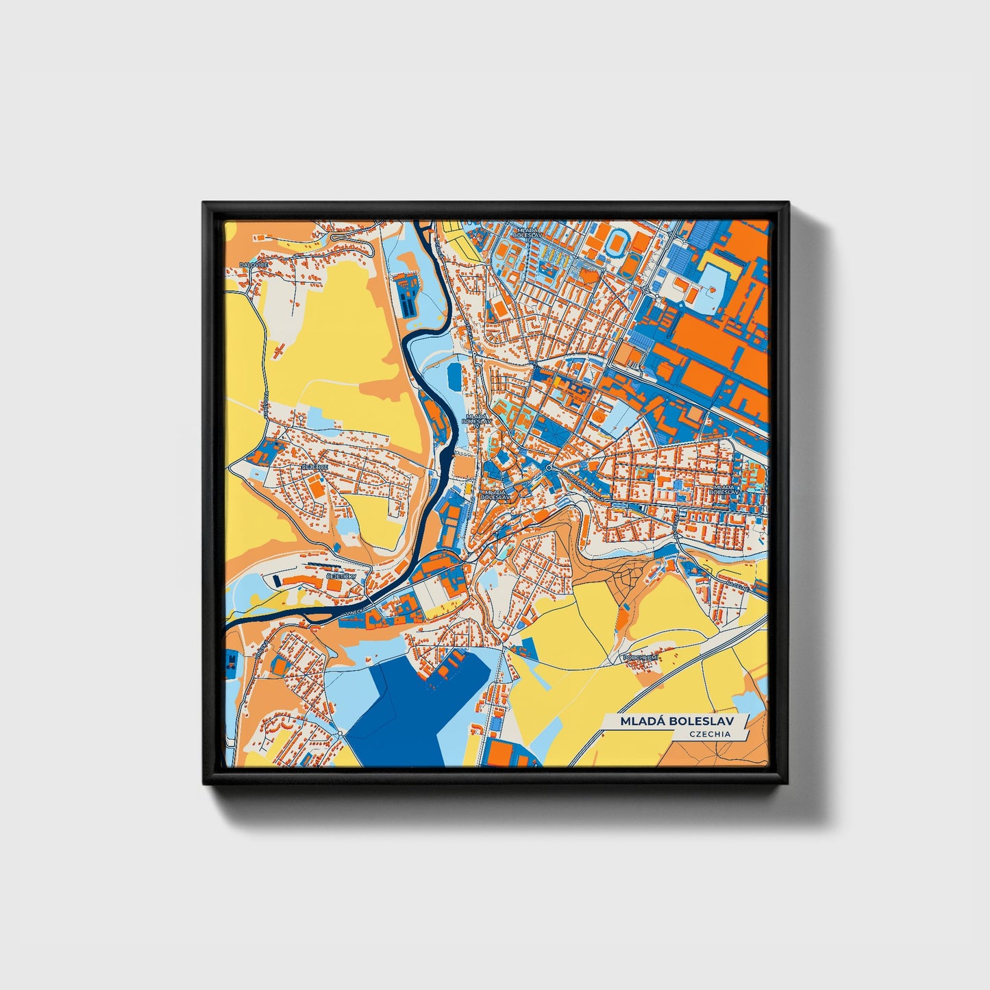 Mladáboleslav Czechia Colorful City Map Canvas Print • Black Framed