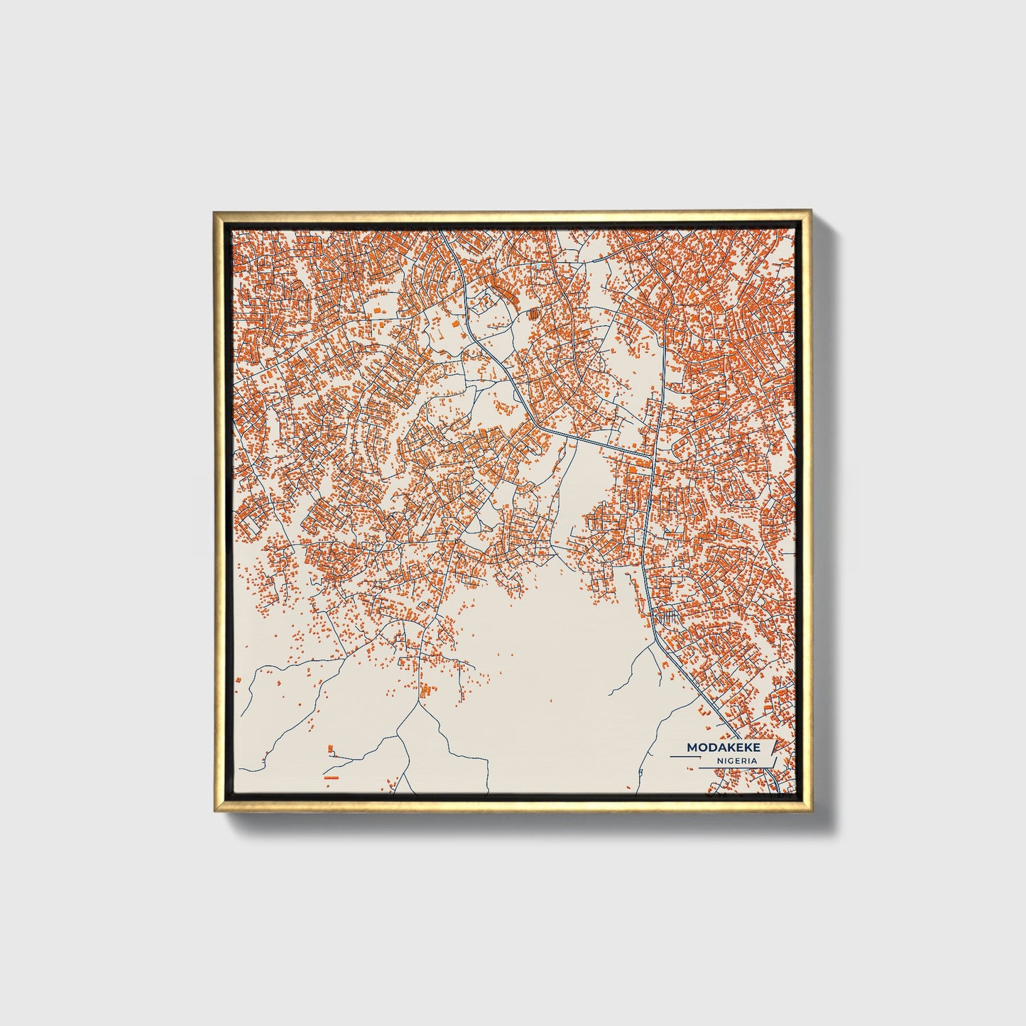 Modakeke Nigeria Colorful City Map Canvas Print • Gold Framed