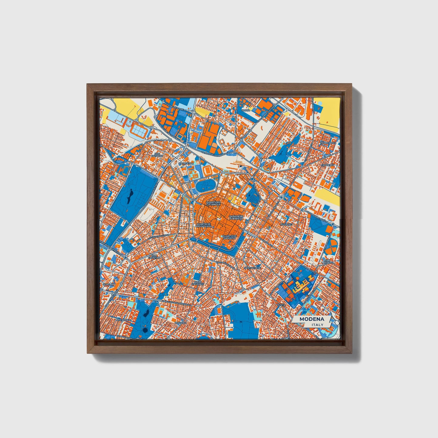 Modena  Italy Colorful City Map Canvas Print • Dark Wooden Framed
