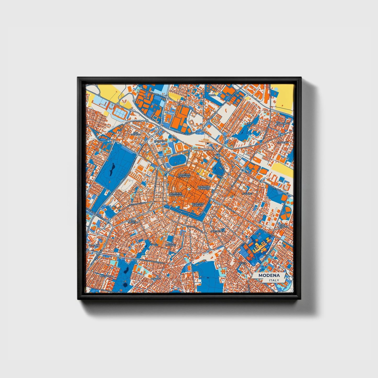 Modena  Italy Colorful City Map Canvas Print • Black Framed