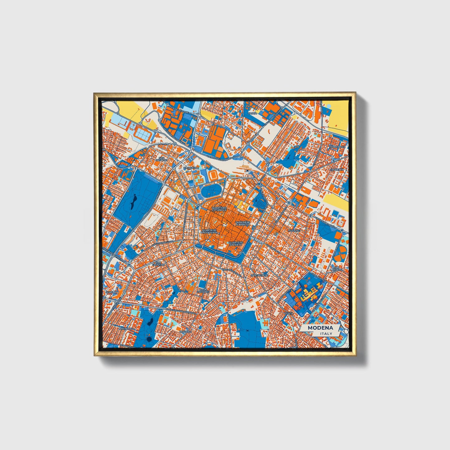 Modena  Italy Colorful City Map Canvas Print • Gold Framed