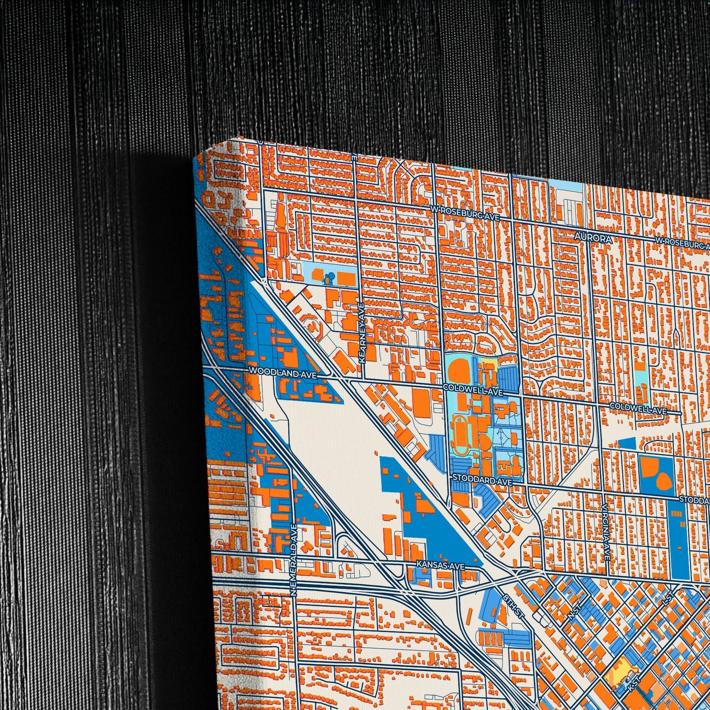 Modesto California Colorful City Map Canvas Print Detail