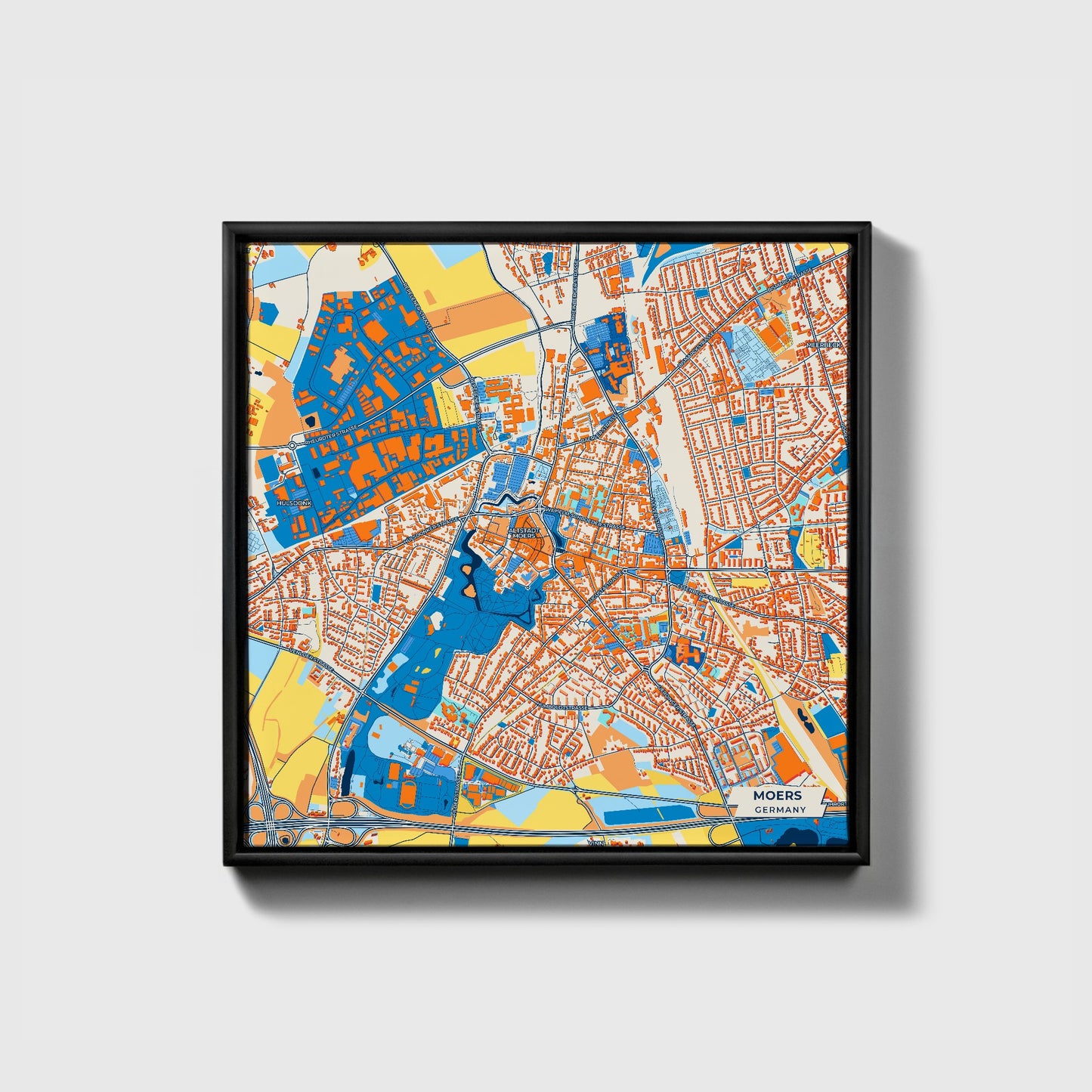 Moers Germany Colorful City Map Canvas Print • Black Framed