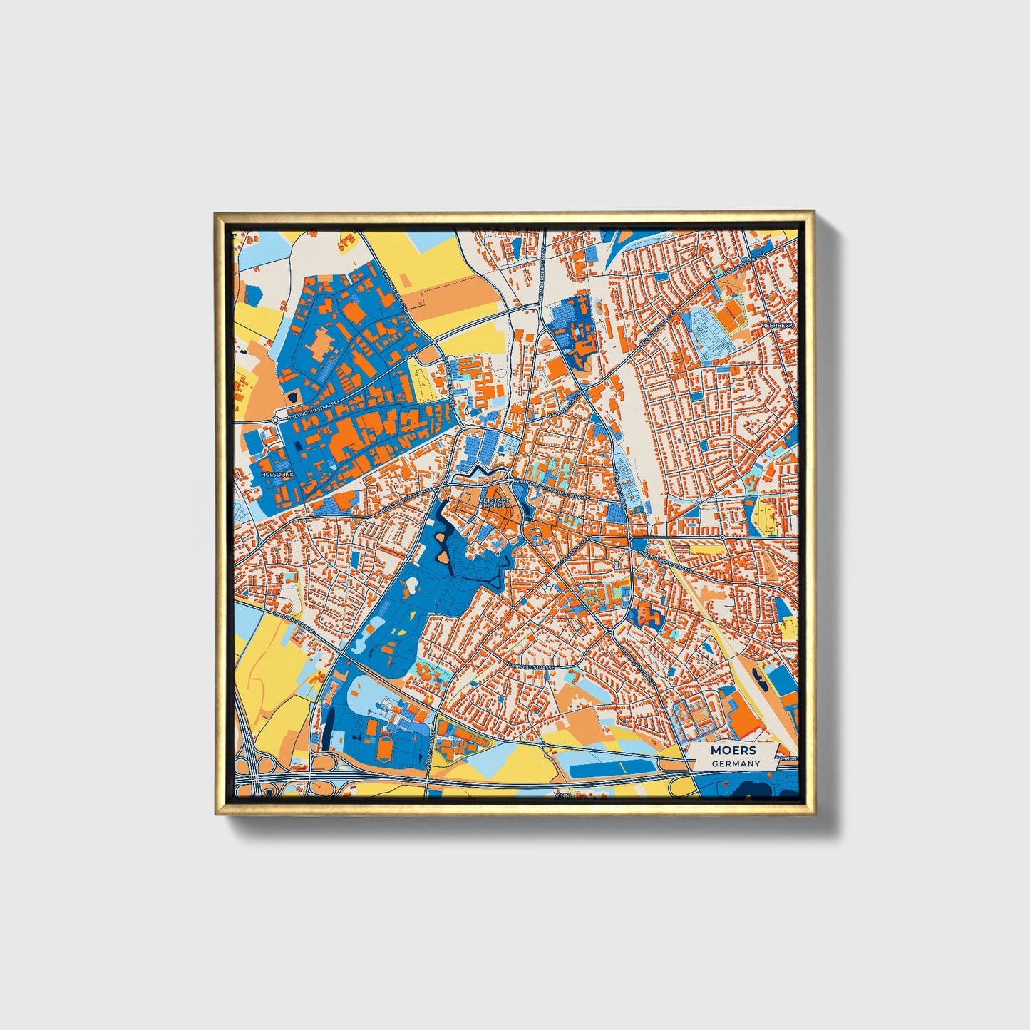 Moers Germany Colorful City Map Canvas Print • Gold Framed
