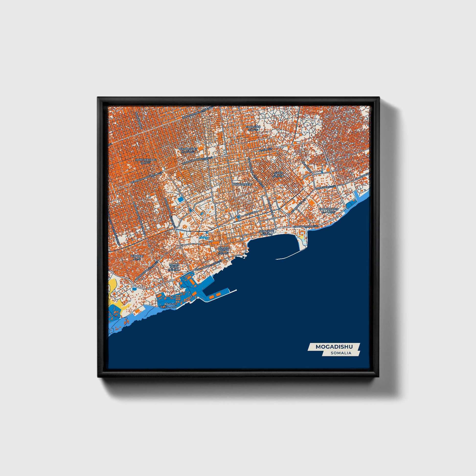Mogadishu Somalia Colorful City Map Canvas Print • Black Framed