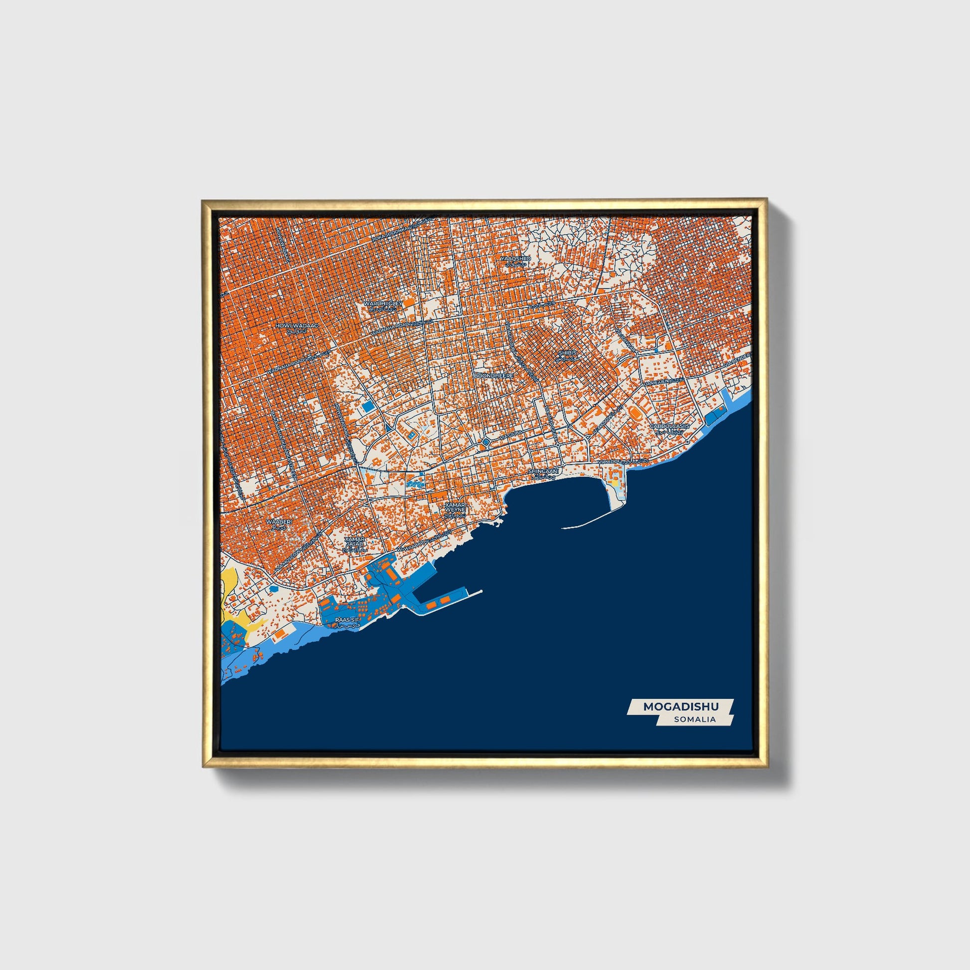 Mogadishu Somalia Colorful City Map Canvas Print • Gold Framed
