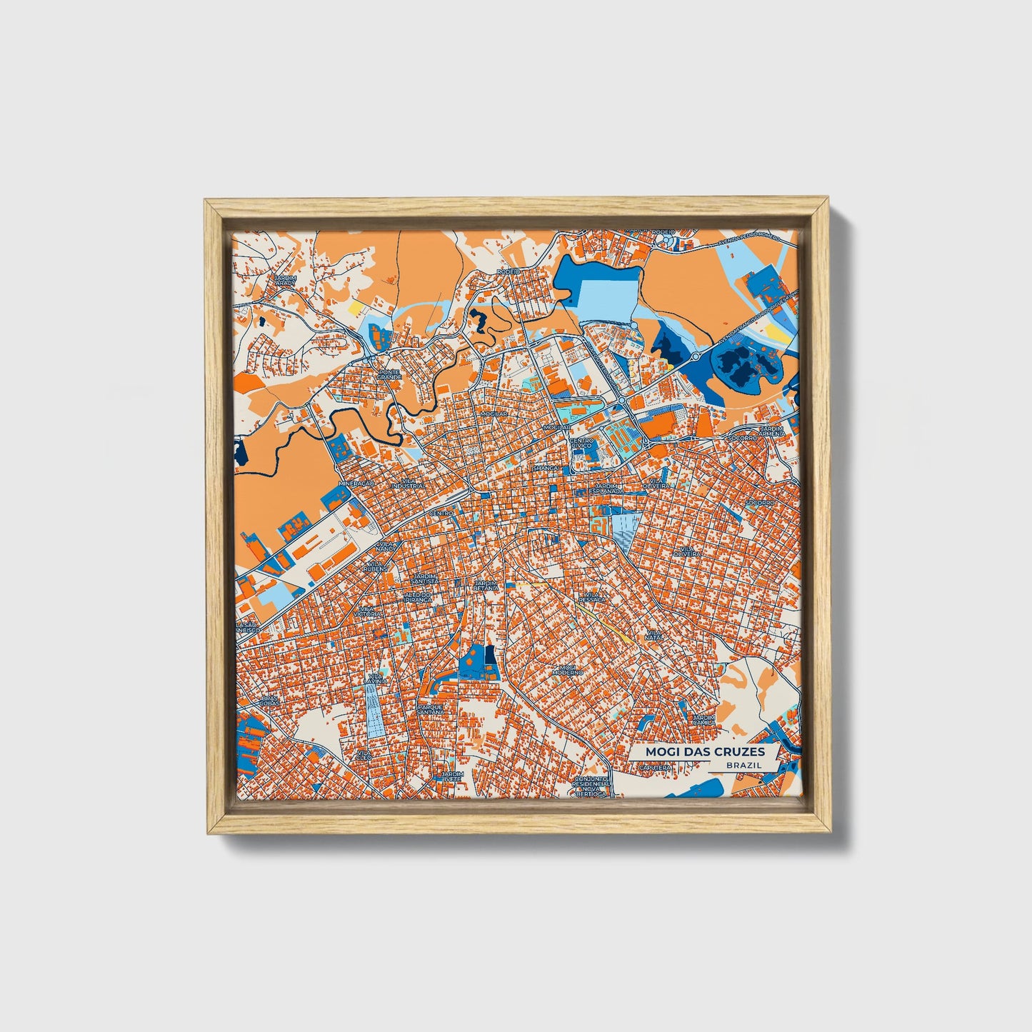 Mogi Das Cruzes Brazil Colorful City Map Canvas Print • Natural Wooden Framed