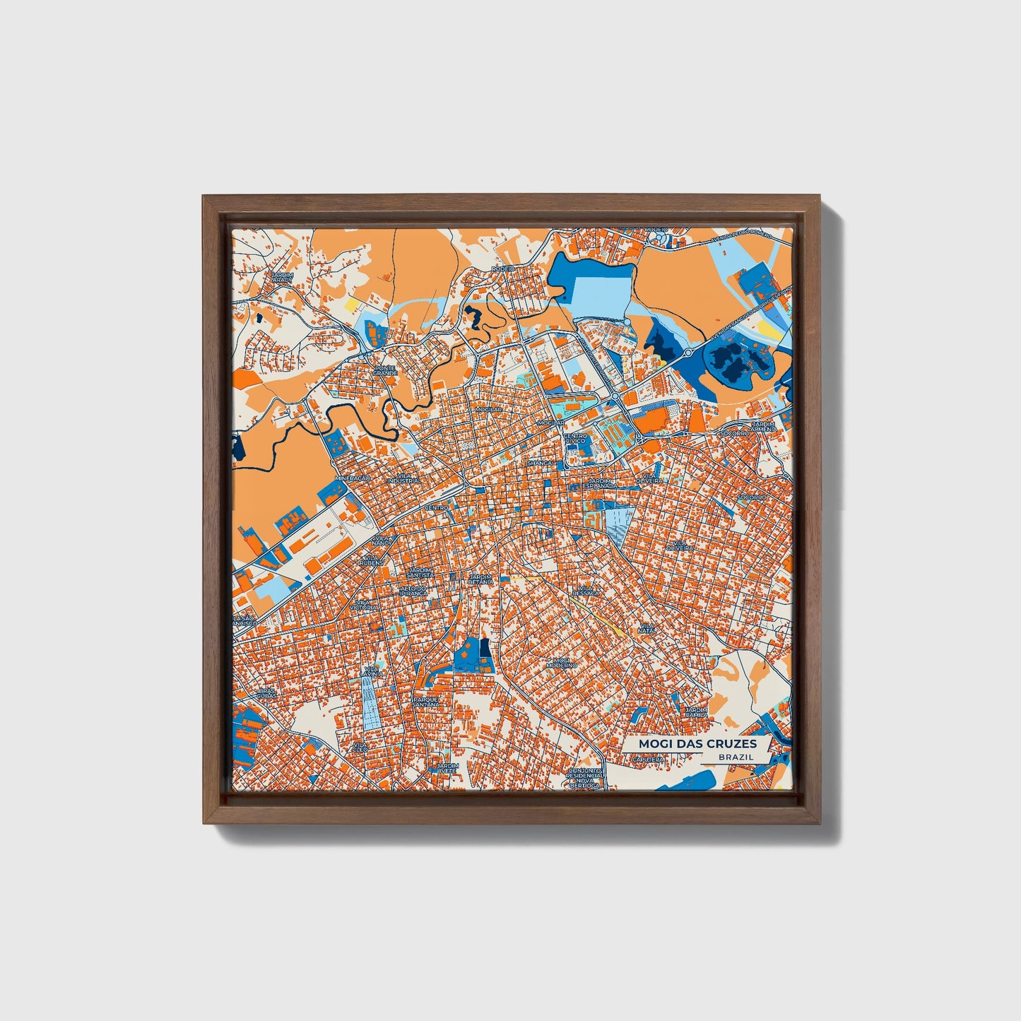 Mogi Das Cruzes Brazil Colorful City Map Canvas Print • Dark Wooden Framed
