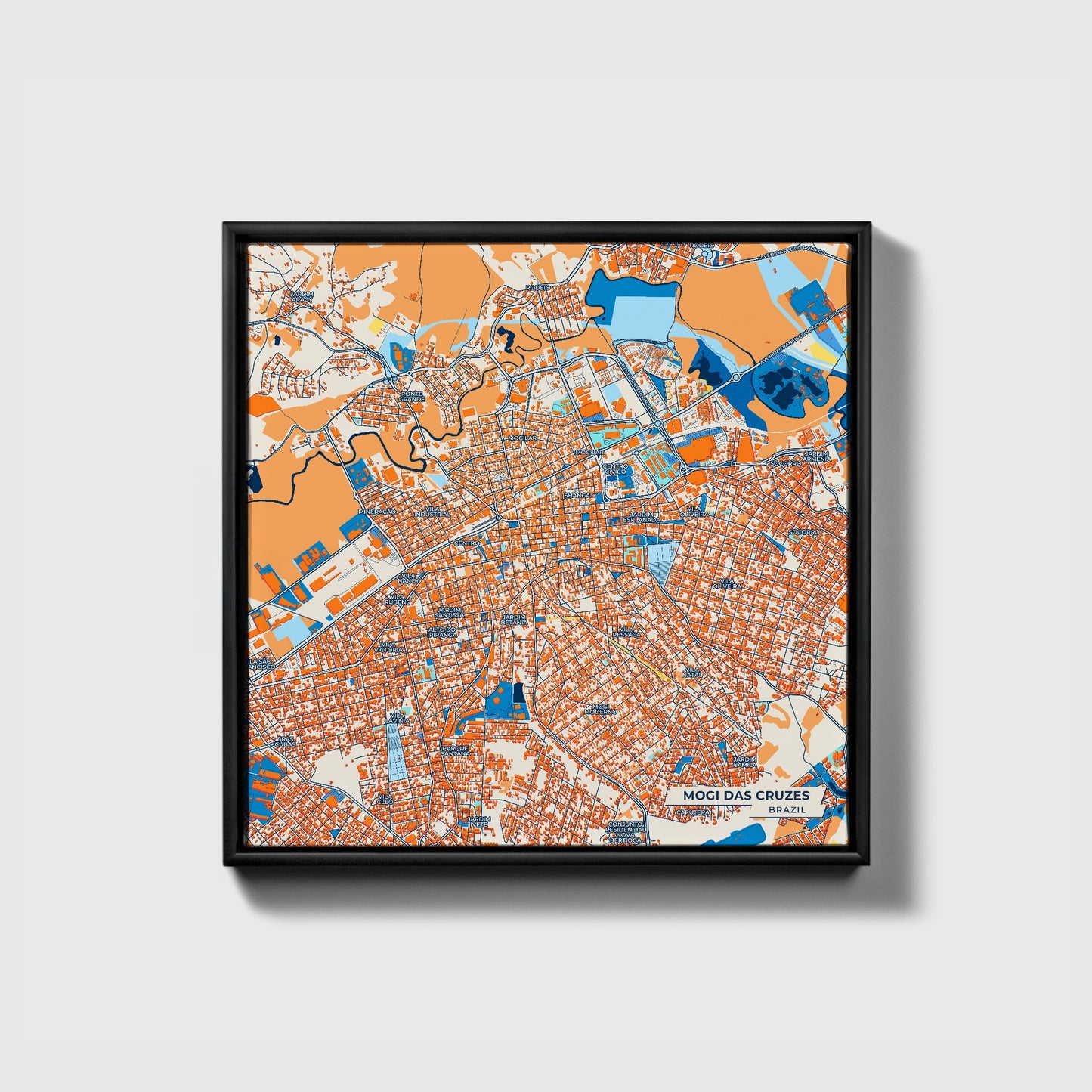 Mogi Das Cruzes Brazil Colorful City Map Canvas Print • Black Framed