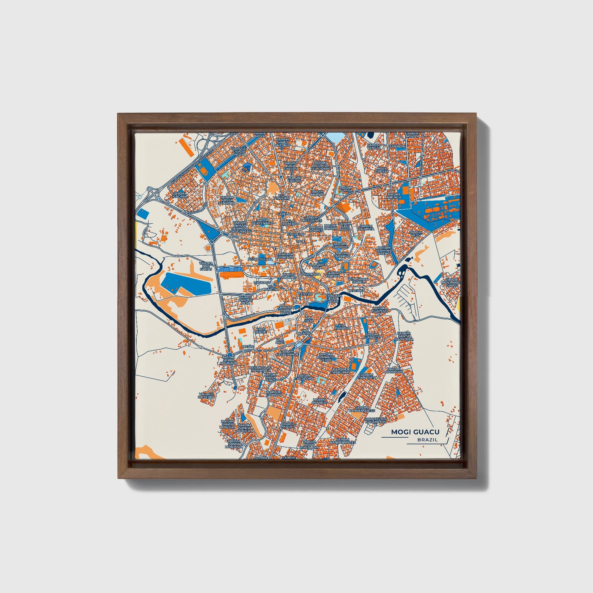 Mogi Guacu Brazil Colorful City Map Canvas Print • Dark Wooden Framed