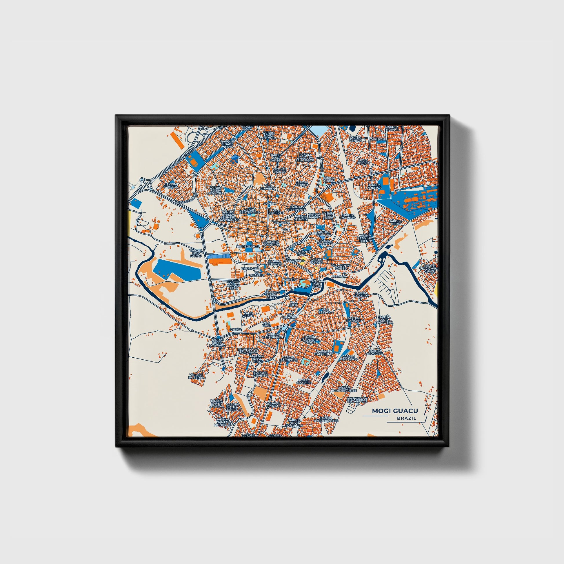 Mogi Guacu Brazil Colorful City Map Canvas Print • Black Framed