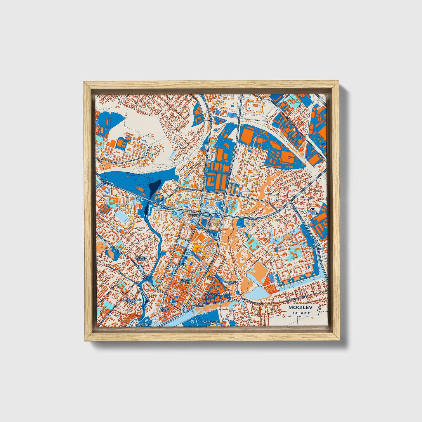 Могілеў Belarus Colorful City Map Canvas Print • Natural Wooden Framed