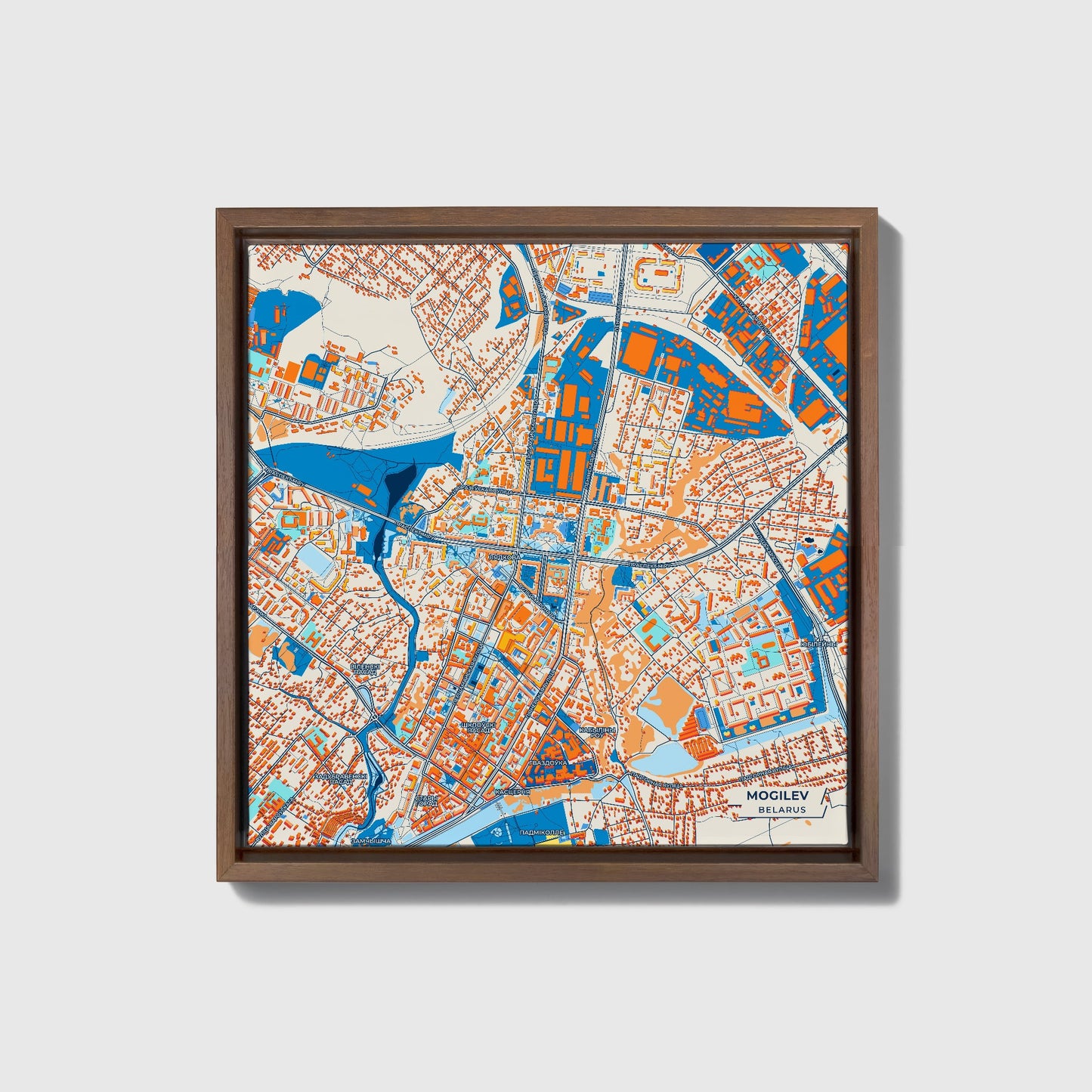 Могілеў Belarus Colorful City Map Canvas Print • Dark Wooden Framed
