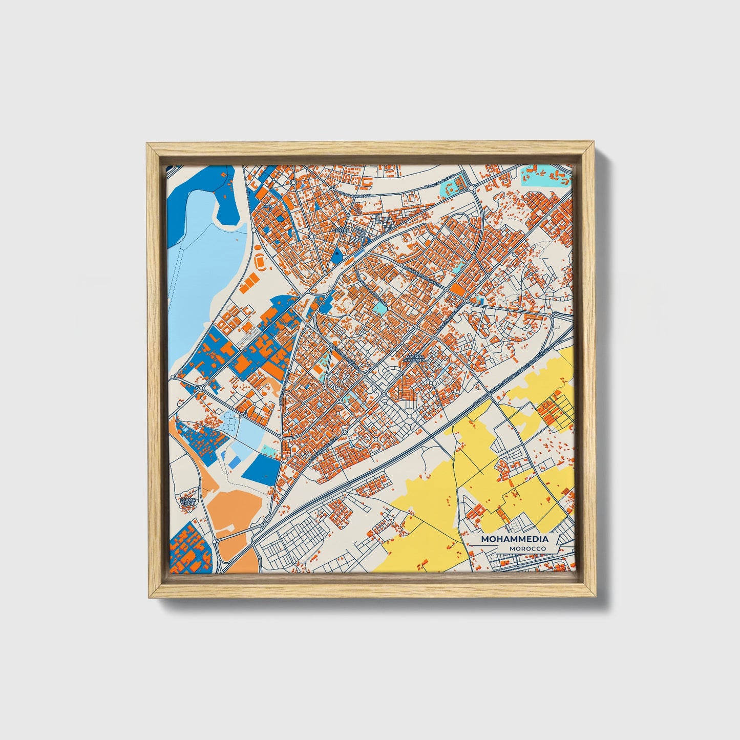 Mohammedia Morocco Colorful City Map Canvas Print • Natural Wooden Framed