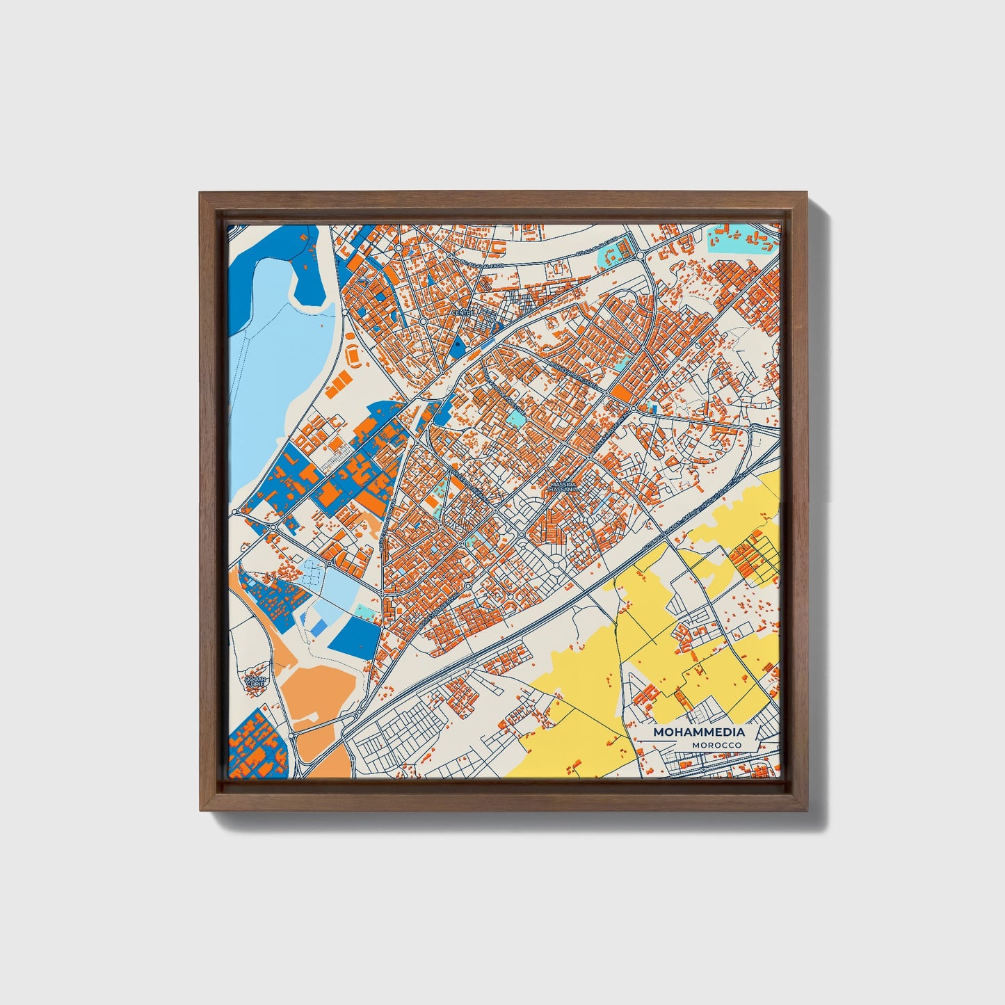 Mohammedia Morocco Colorful City Map Canvas Print • Dark Wooden Framed