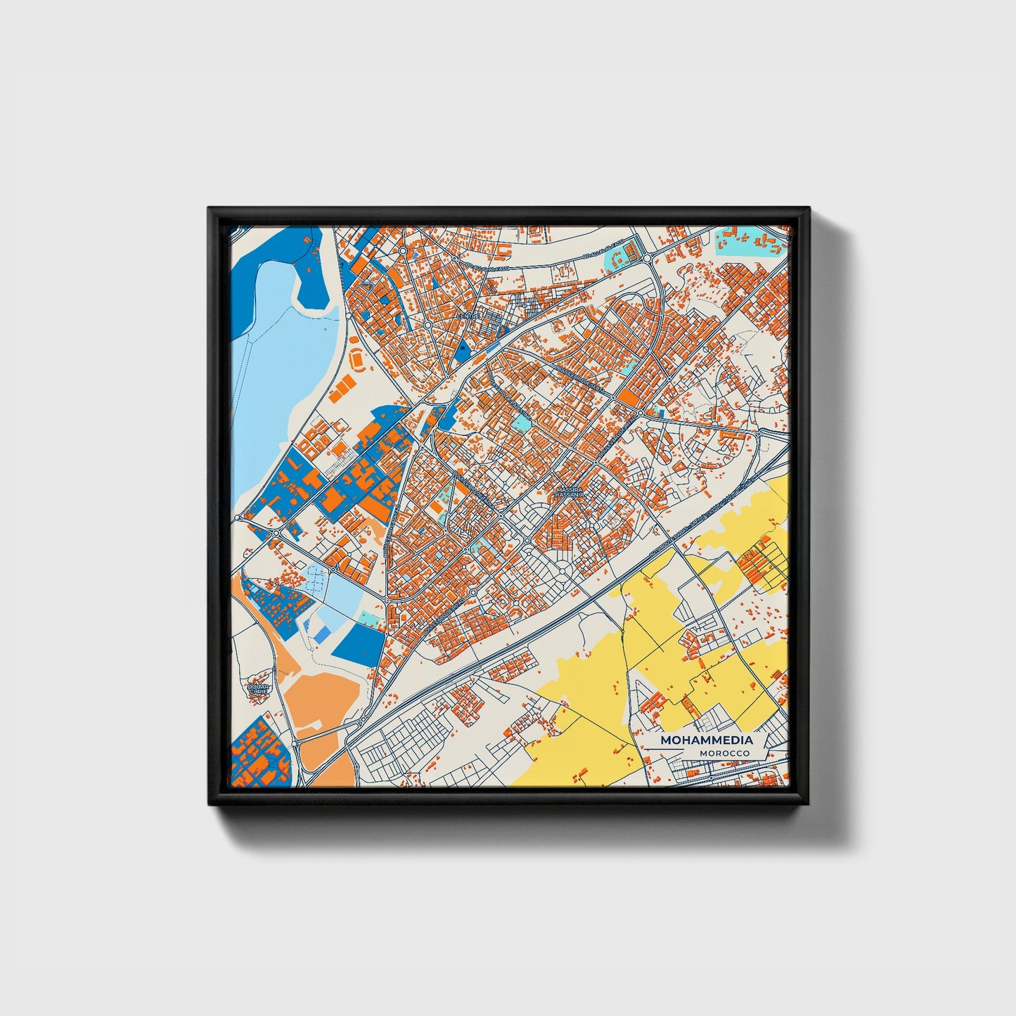 Mohammedia Morocco Colorful City Map Canvas Print • Black Framed
