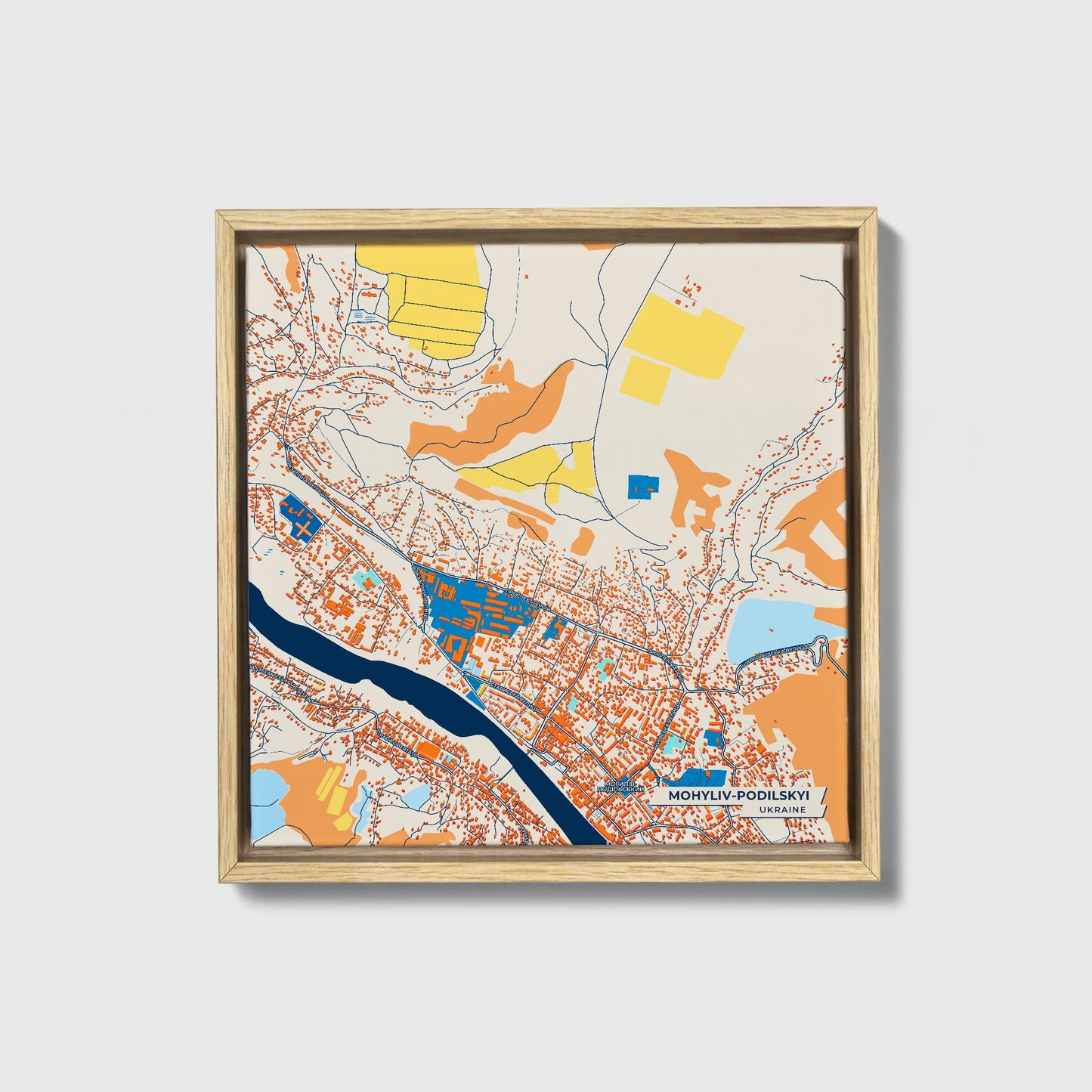 Могилів-Подільський Ukraine Colorful City Map Canvas Print • Natural Wooden Framed