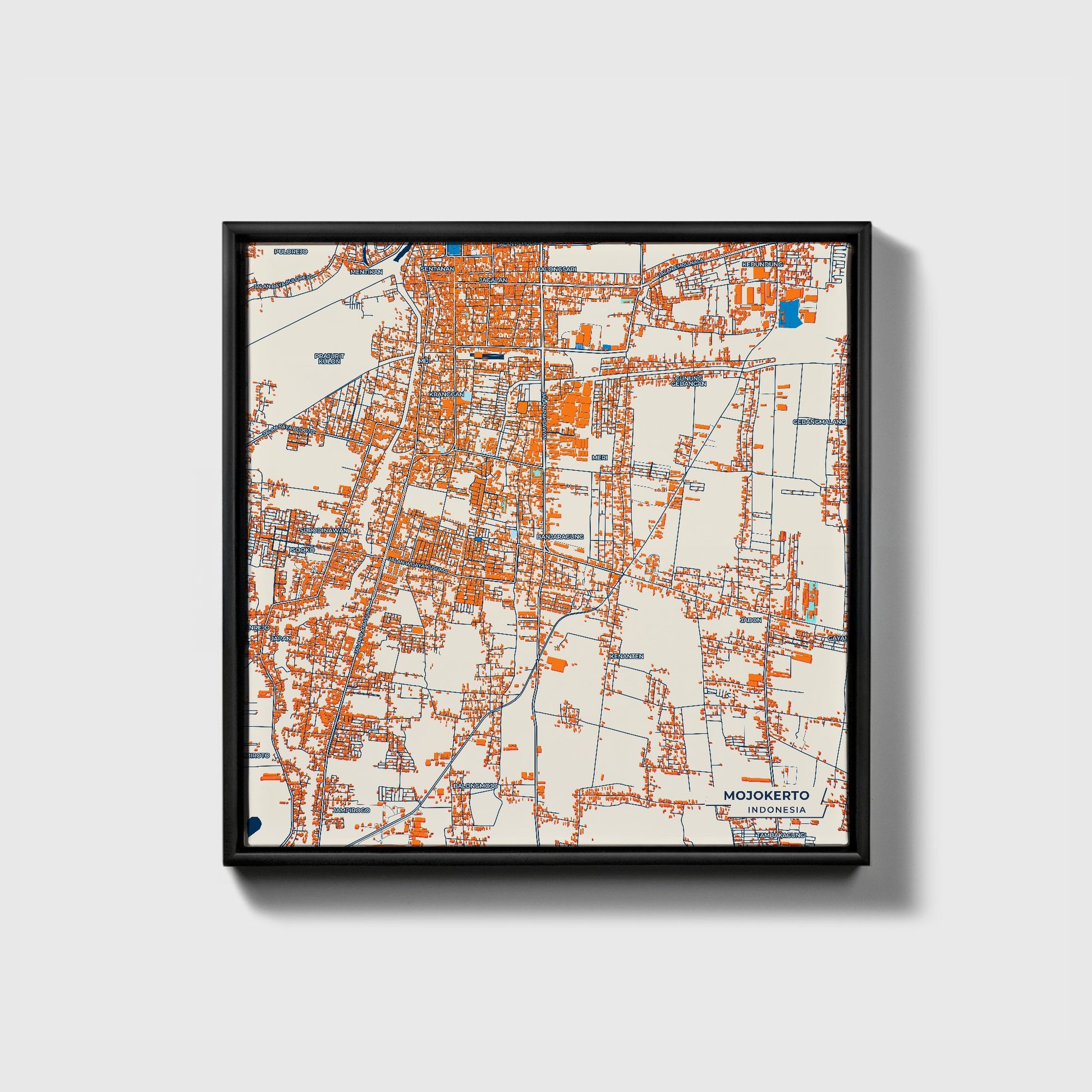 Mojokerto Indonesia Colorful City Map Canvas Print • Black Framed