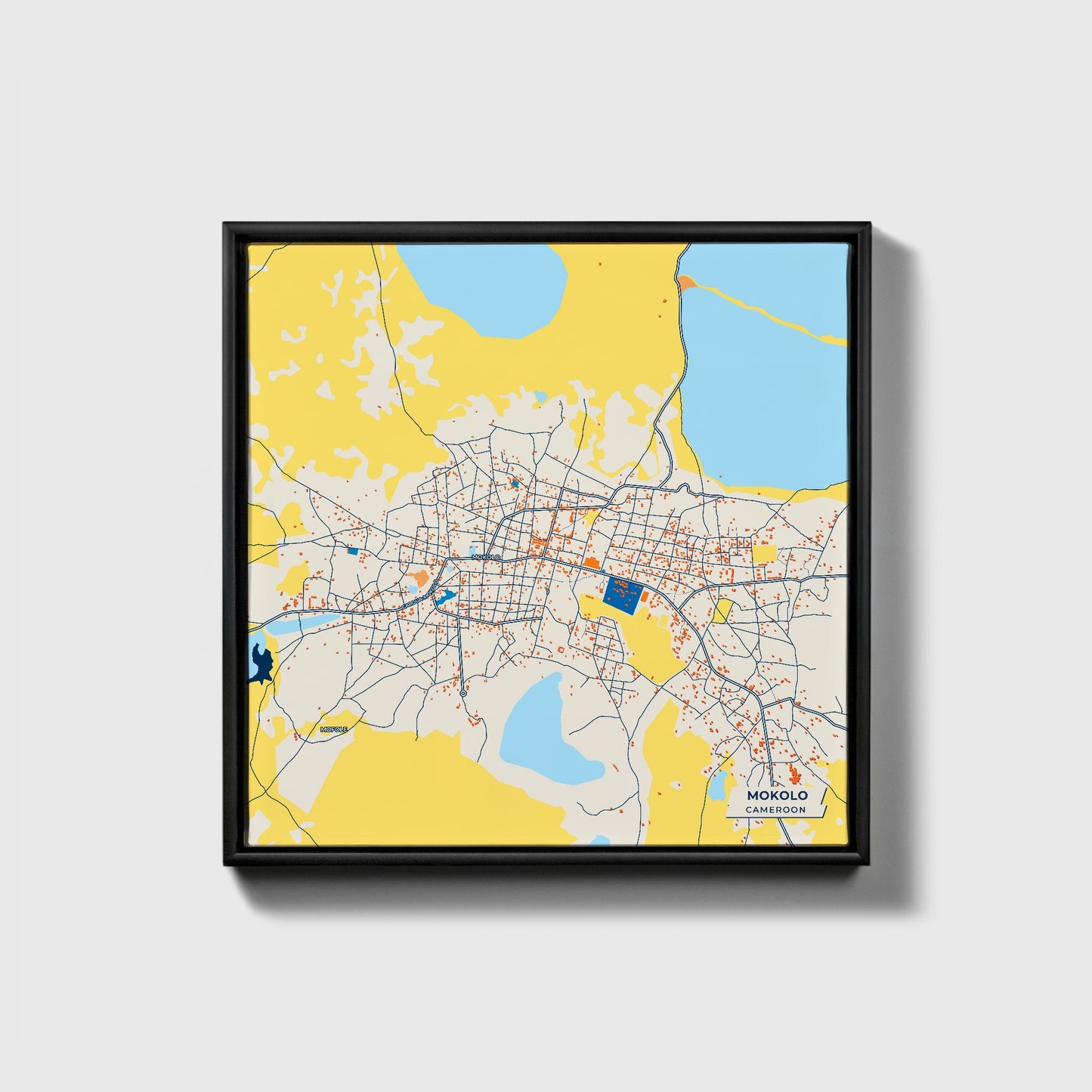 Mokolo Cameroon Colorful City Map Canvas Print • Black Framed